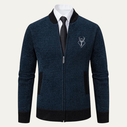 The Clapham Men's Embroidered Smart Knit Zip Cardigan