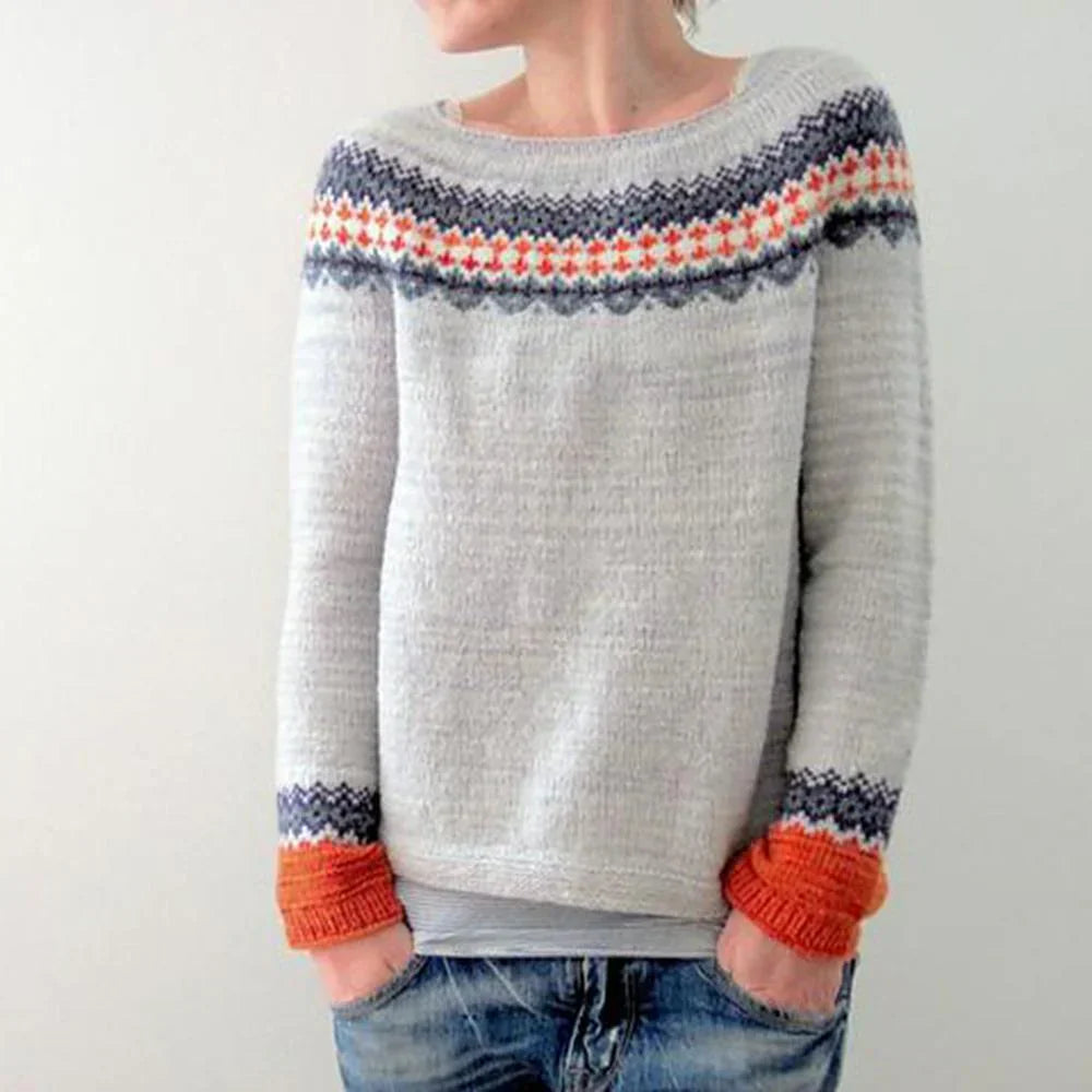 Women's Cozy Grey Sweater Long Sleeve Top - BritishElegance