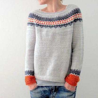 Women's Cozy Grey Sweater Long Sleeve Top - BritishElegance