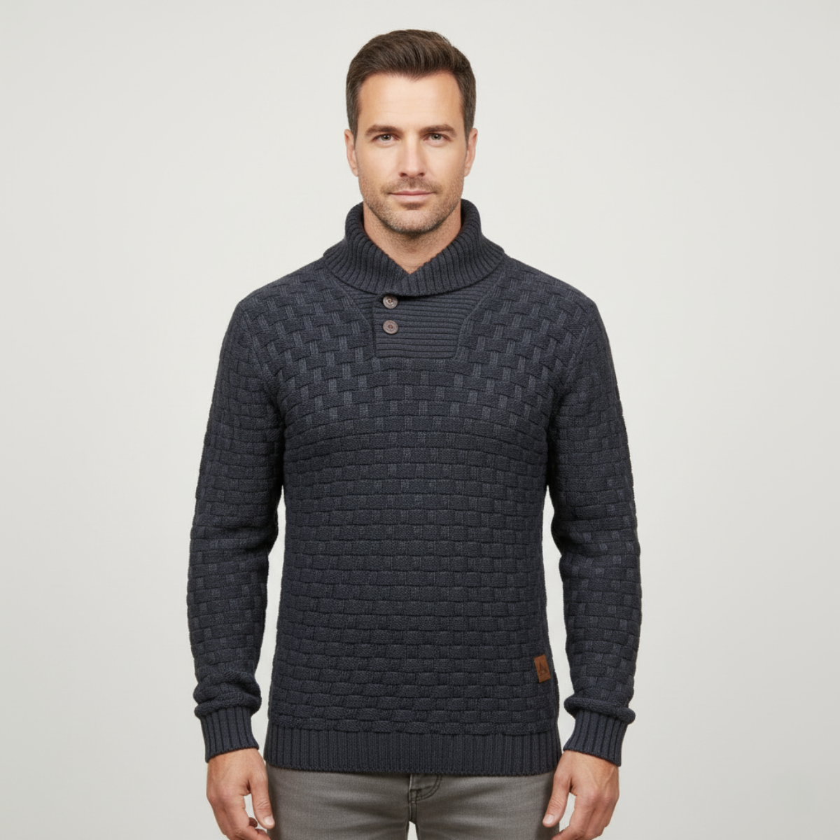 Men’s Textured Basketweave Shawl Collar Knit Sweater