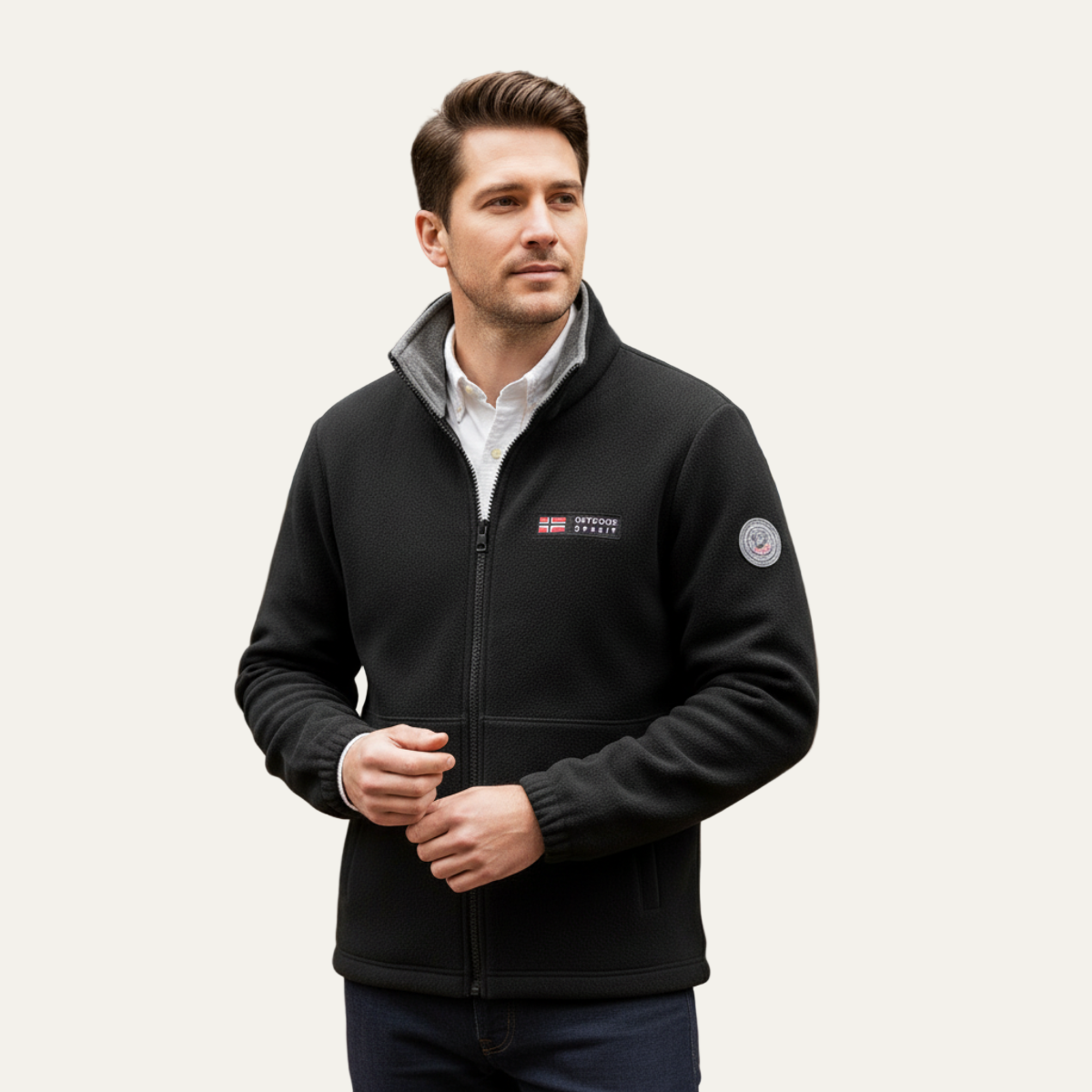 Men’s Textured Fleece High Collar Zip Jacket