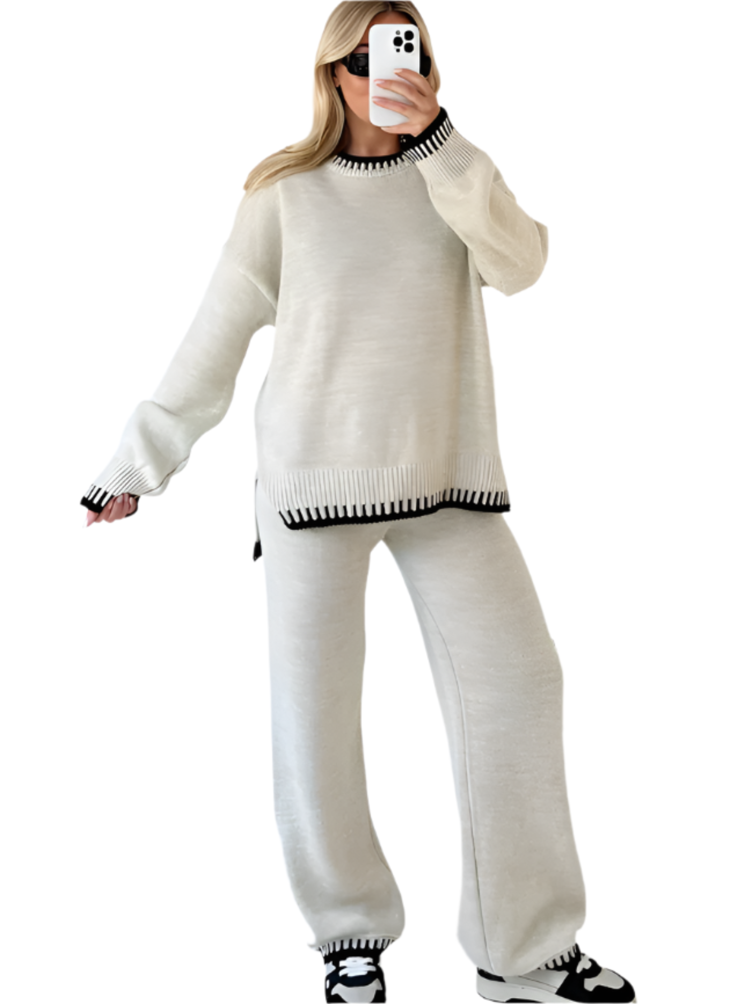 Chic Striped Knit Sweater and Pants Set for Women - BritishElegance