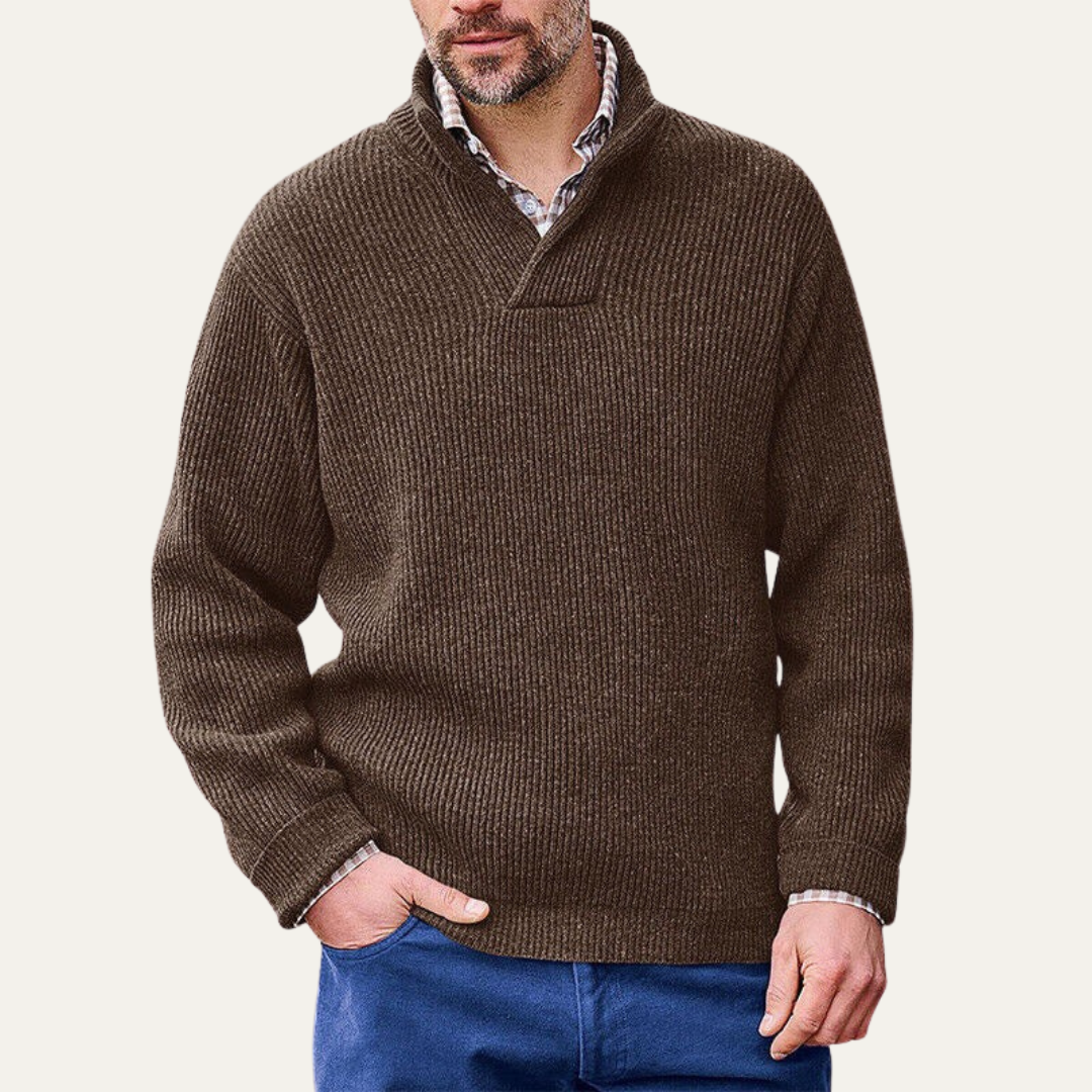 Men’s Heavy Knit Sweater with Split V Neck Collar
