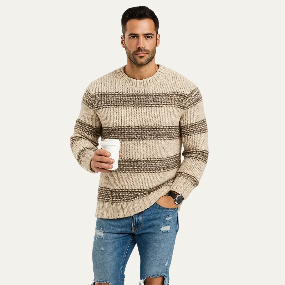 Men’s Chunky Striped Ribbed Crew Neck Sweater