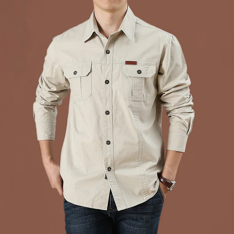 Relaxed Fit Long Sleeve Work Shirt with Pockets