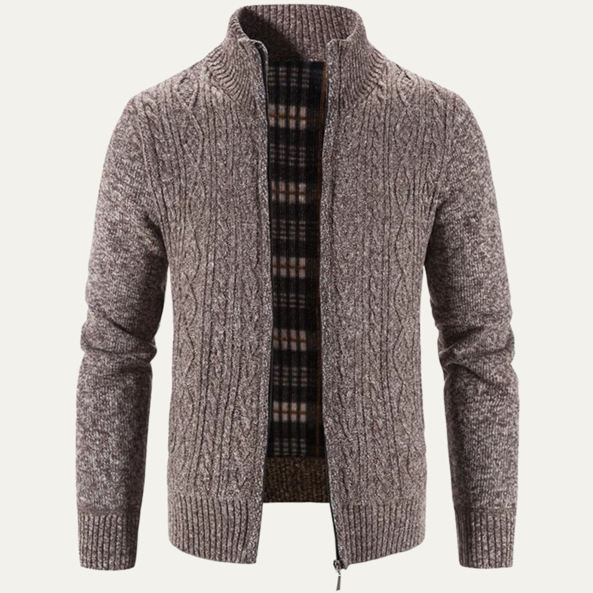 Men’s Mottled Cable Knit Full Zip Cardigan