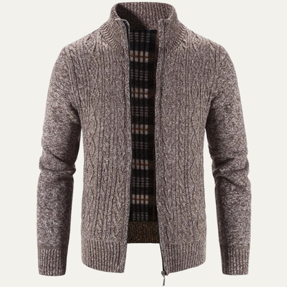 Men’s Mottled Cable Knit Full Zip Cardigan