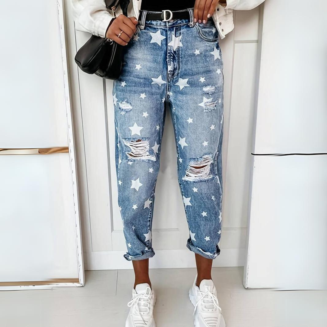 Trendy Distressed High Waist Women's Jeans - BritishElegance
