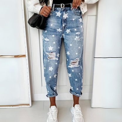 Trendy Distressed High Waist Women's Jeans - BritishElegance