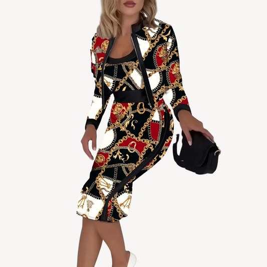 Women’s Chain Print Dress & Jacket Set
