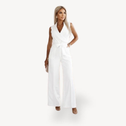 Women's Polyester Blend Elegant Sleeveless Wide Leg Jumpsuit