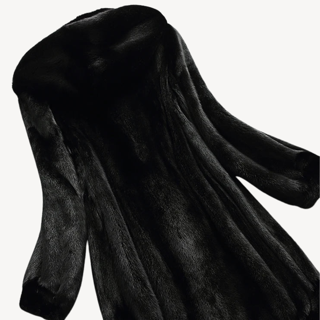 Women's Black Faux Fur Hooded Winter Coat Long Sleeve