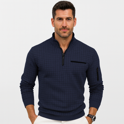 Men’s Grid Pattern Quarter Zip Pullover