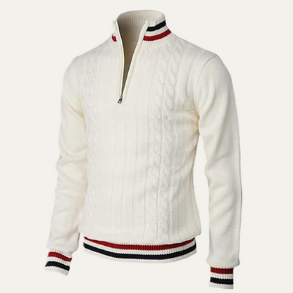 Men’s Striped Mock Neck Cable Zip Sweater