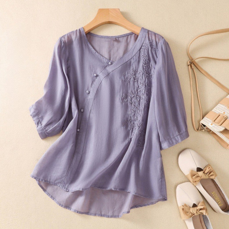 Chic Off Center Button Tunic Top