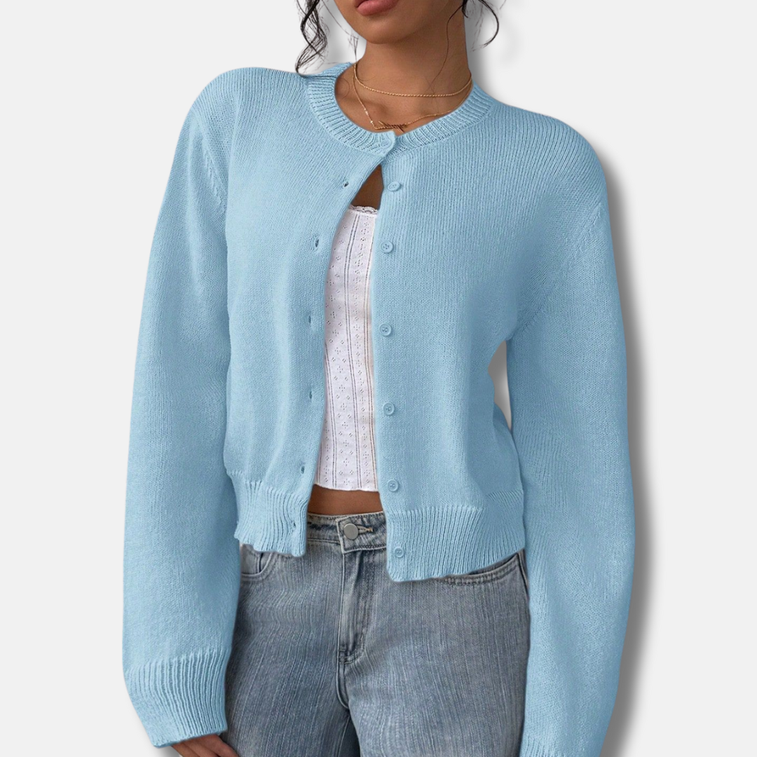 Freya Cropped Cardigan | Button Front Ribbed Cuffs Cardigan