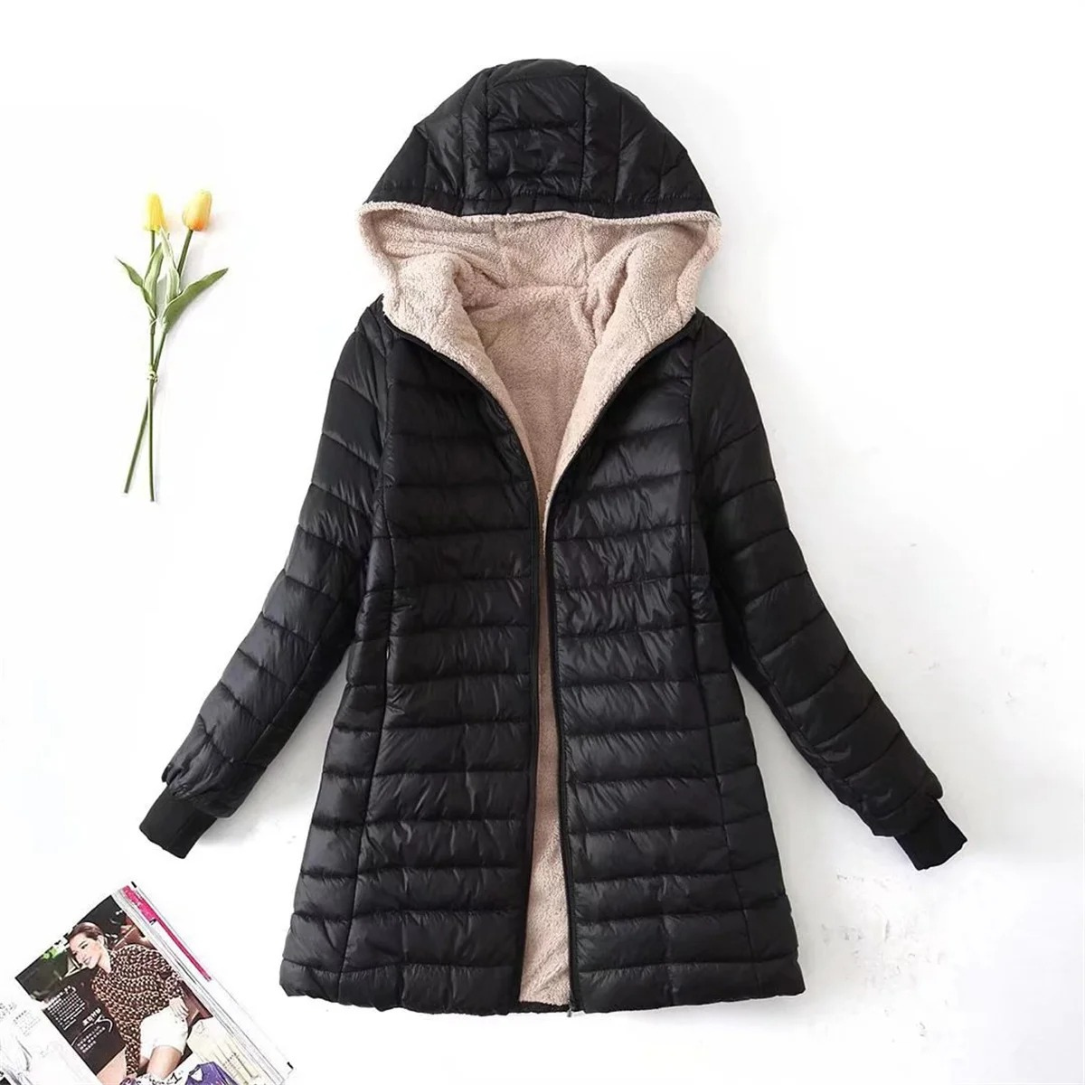 Warm Women's Padded Parka Jacket with Hood - BritishElegance