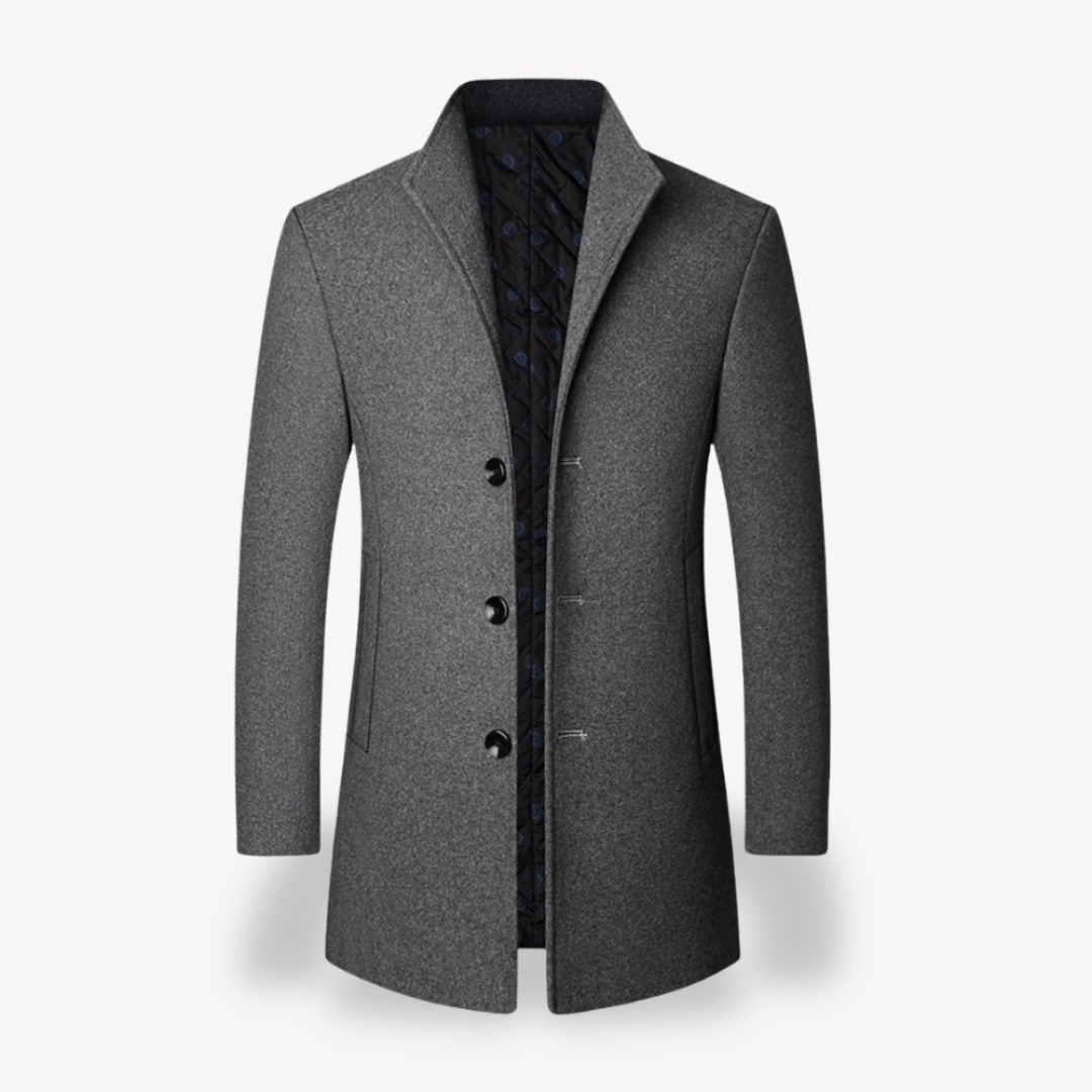 Men’s Grey Wool Blend Overcoat Formal Jacket