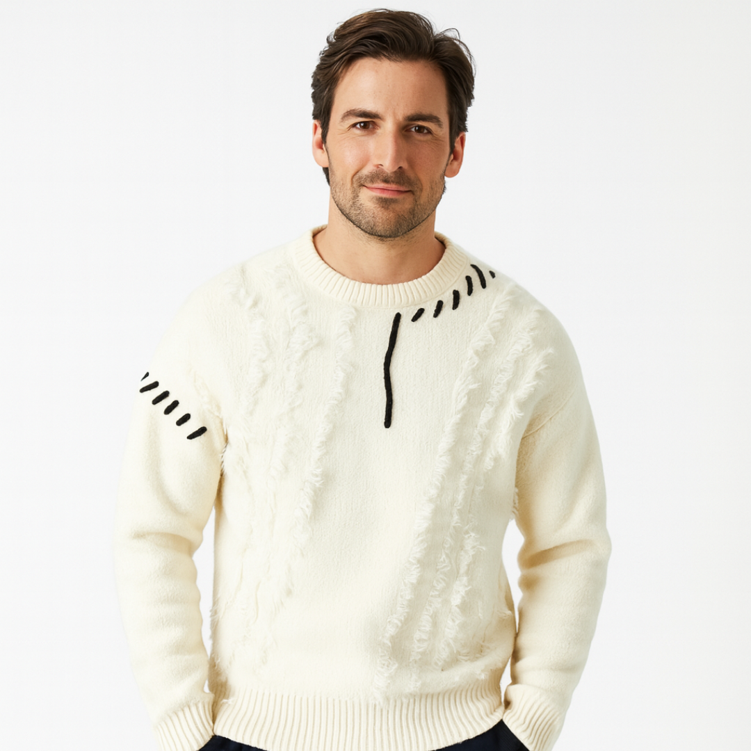 Men’s Distressed Fringe Knit Sweater