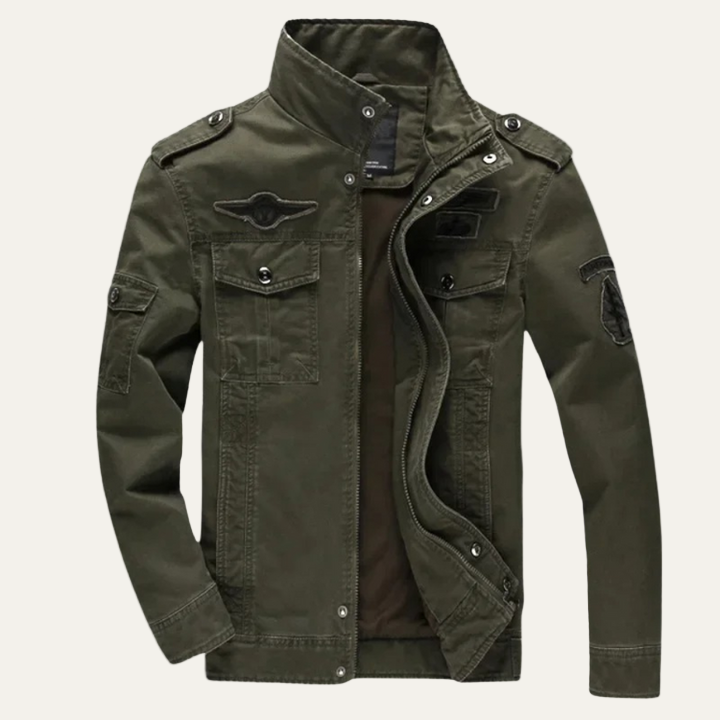 Men’s Stand Collar Military Patch Field Jacket