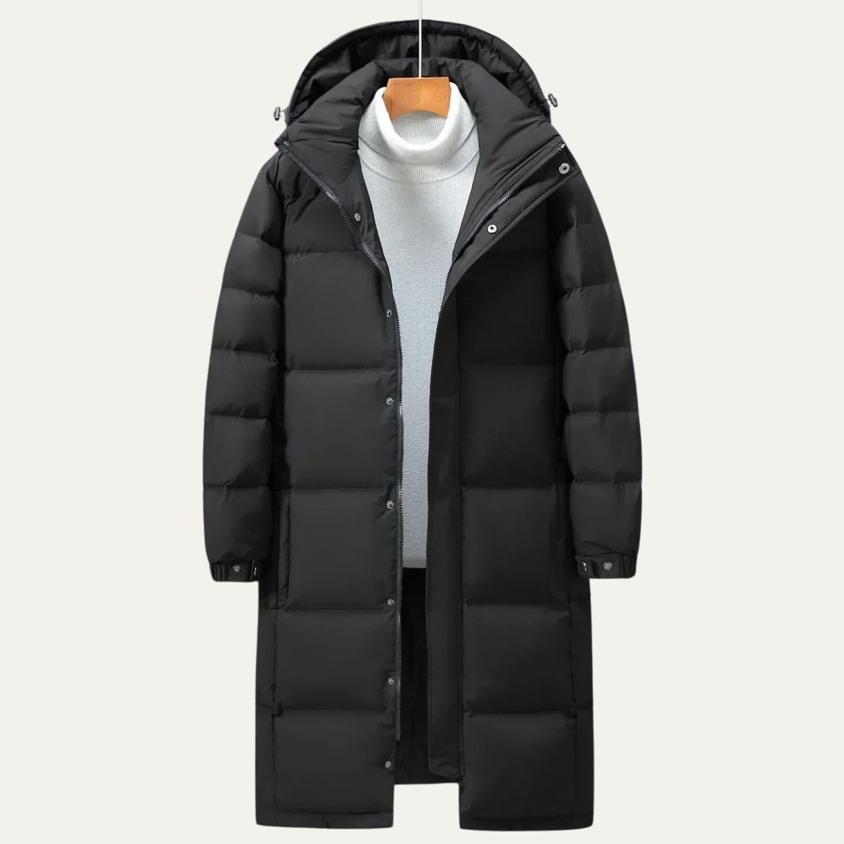 Men’s Long Insulated Puffer Coat with Detachable Hood