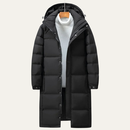 Men’s Long Insulated Puffer Coat with Detachable Hood