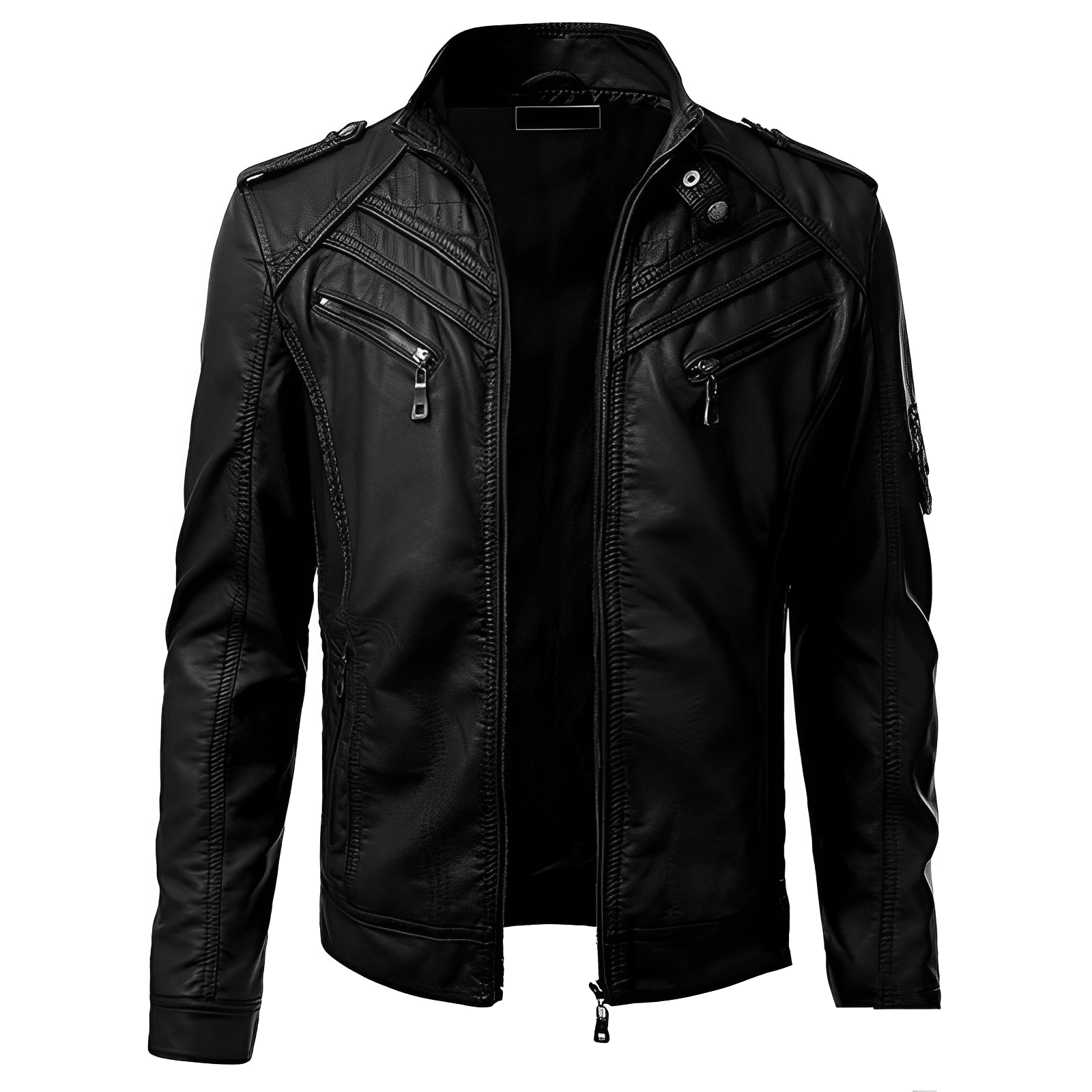 Men's Classic Biker Leather Jacket with Zip Pockets - BritishElegance