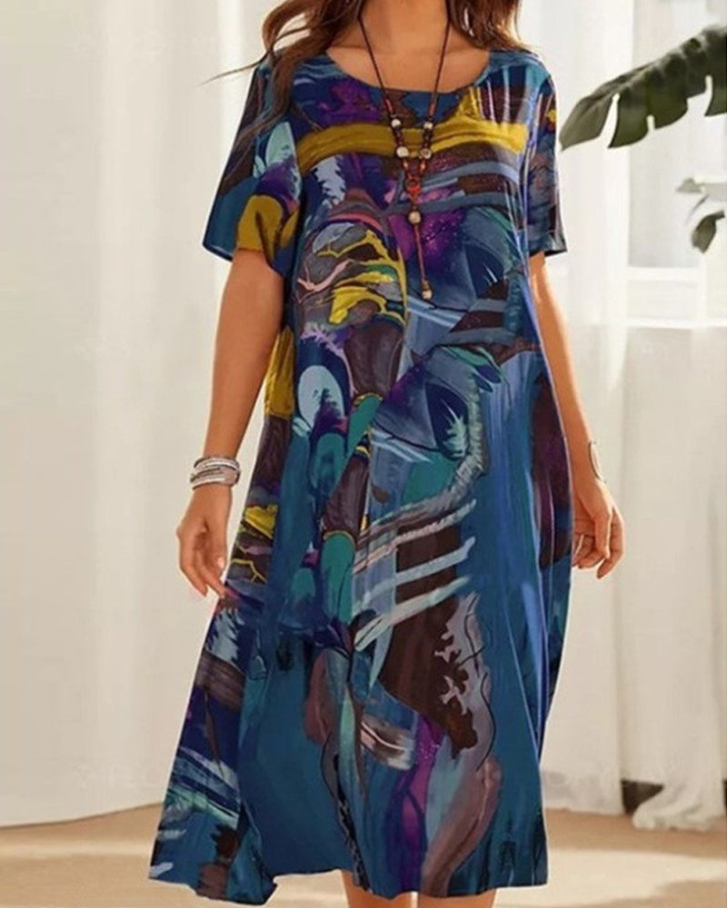 Comfortable Women's Sundress with Round Neckline - BritishElegance