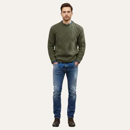 Men’s Heavy Gauge Cable and Basketweave Knit Sweater