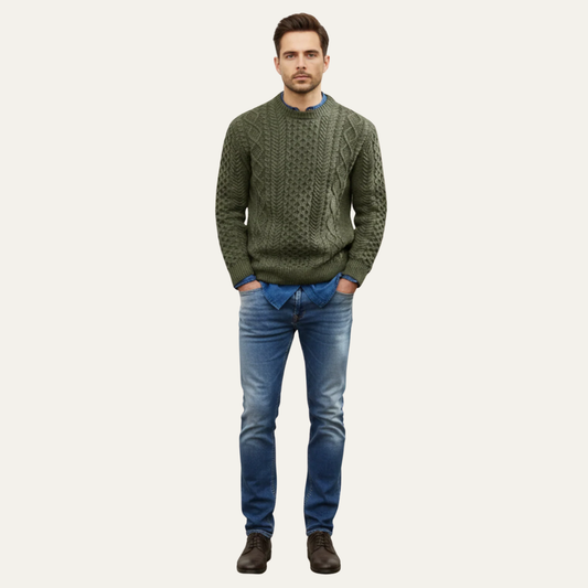 Men’s Heavy Gauge Cable and Basketweave Knit Sweater