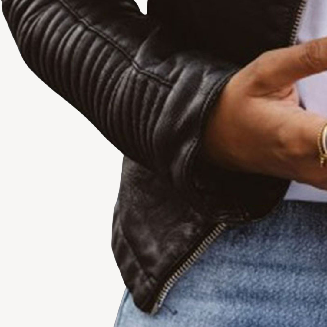 Black Leather Biker Jacket for Women