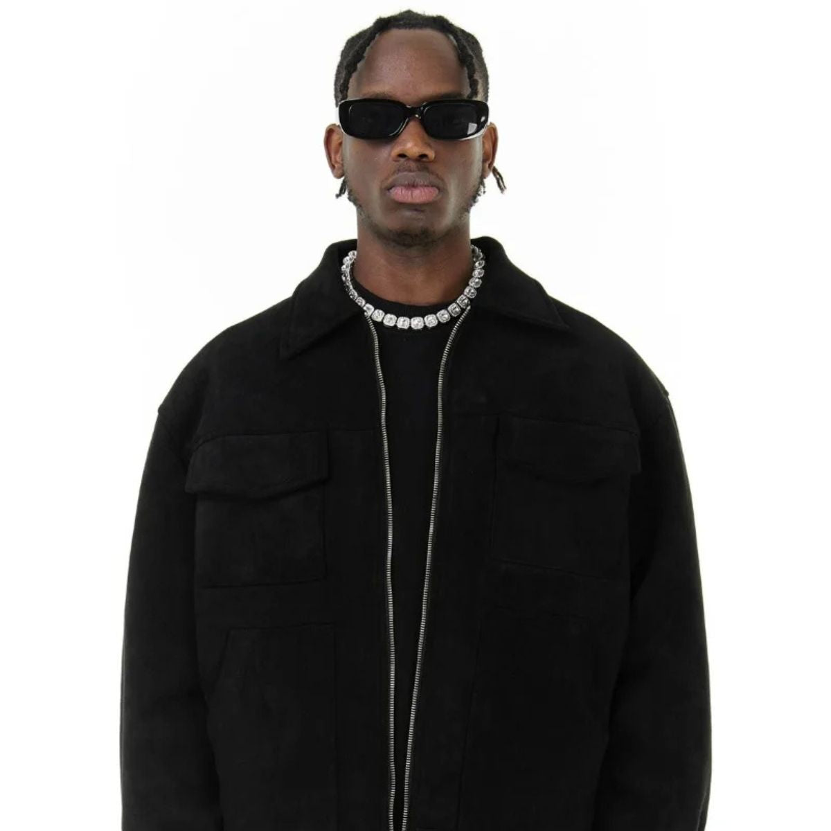 Men’s Faux Suede Zip Shirt Jacket with Patch Pockets