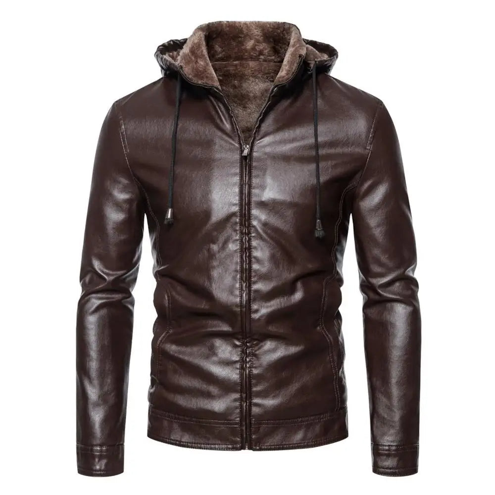Classic Leather Jacket with Hood - BritishElegance