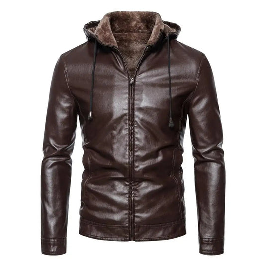 Classic Leather Jacket with Hood - BritishElegance