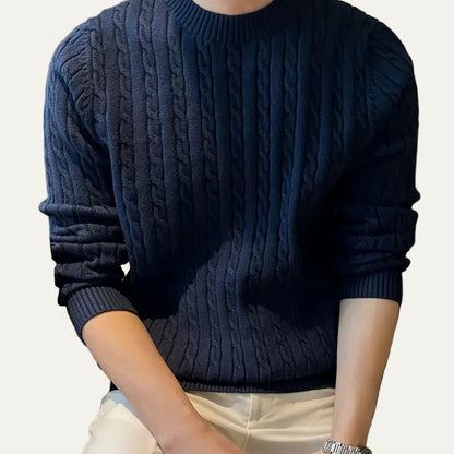 Men’s Classic Cable Knit Wool Crewneck Sweater