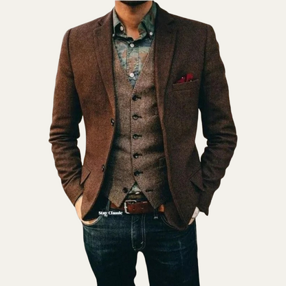The Berwick Men’s Brown Smart Casual Tweed Blazer Coat