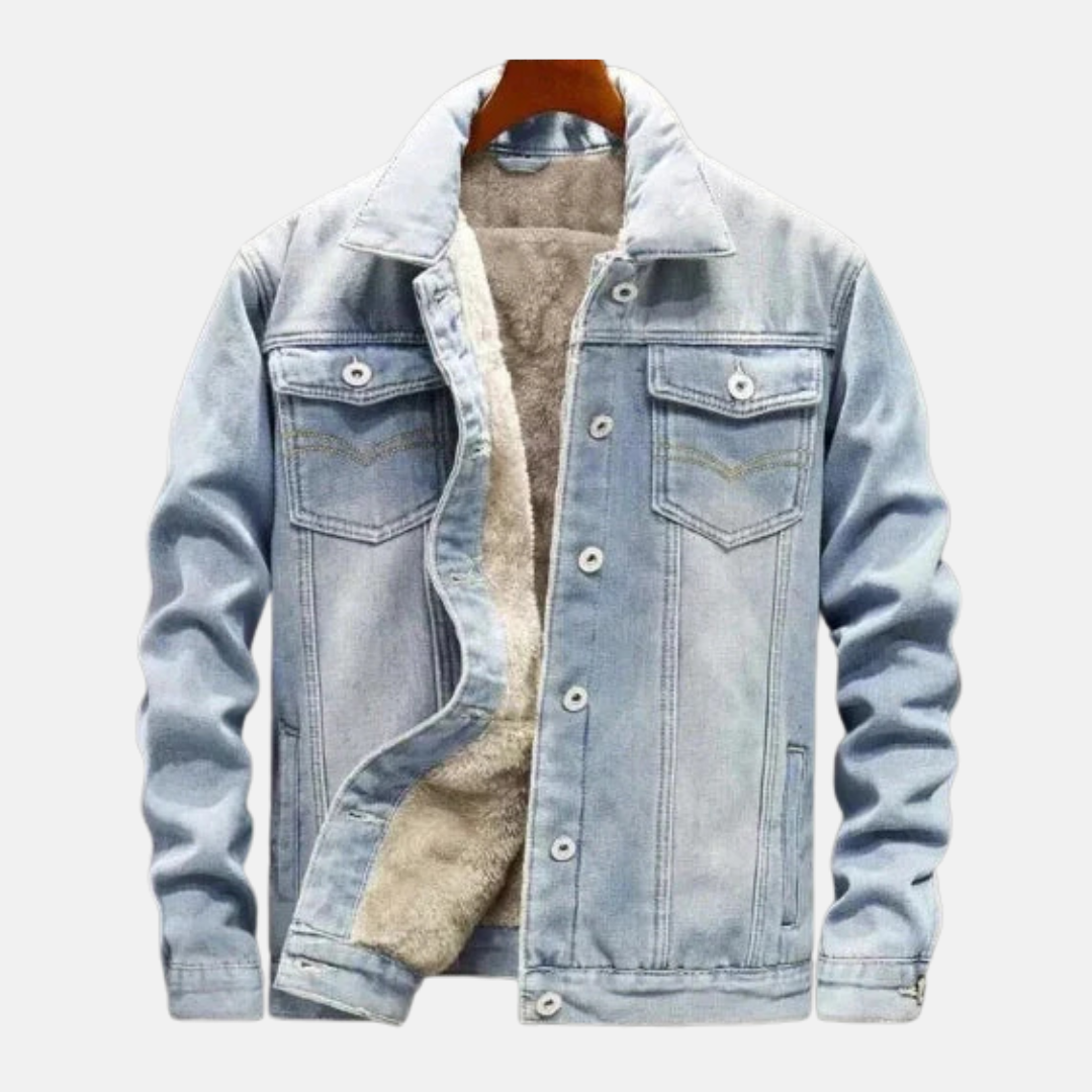 Men’s Denim Trucker Jacket – Relaxed Fit – Sherpa Lining – Button Front – Chest Pockets