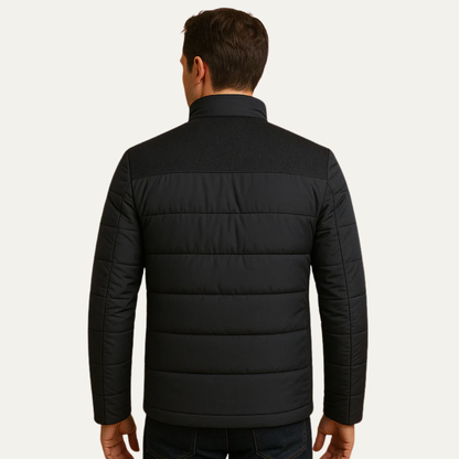 Men’s Quilted Zip Front Puffer Jacket with Textured Shoulder Panels
