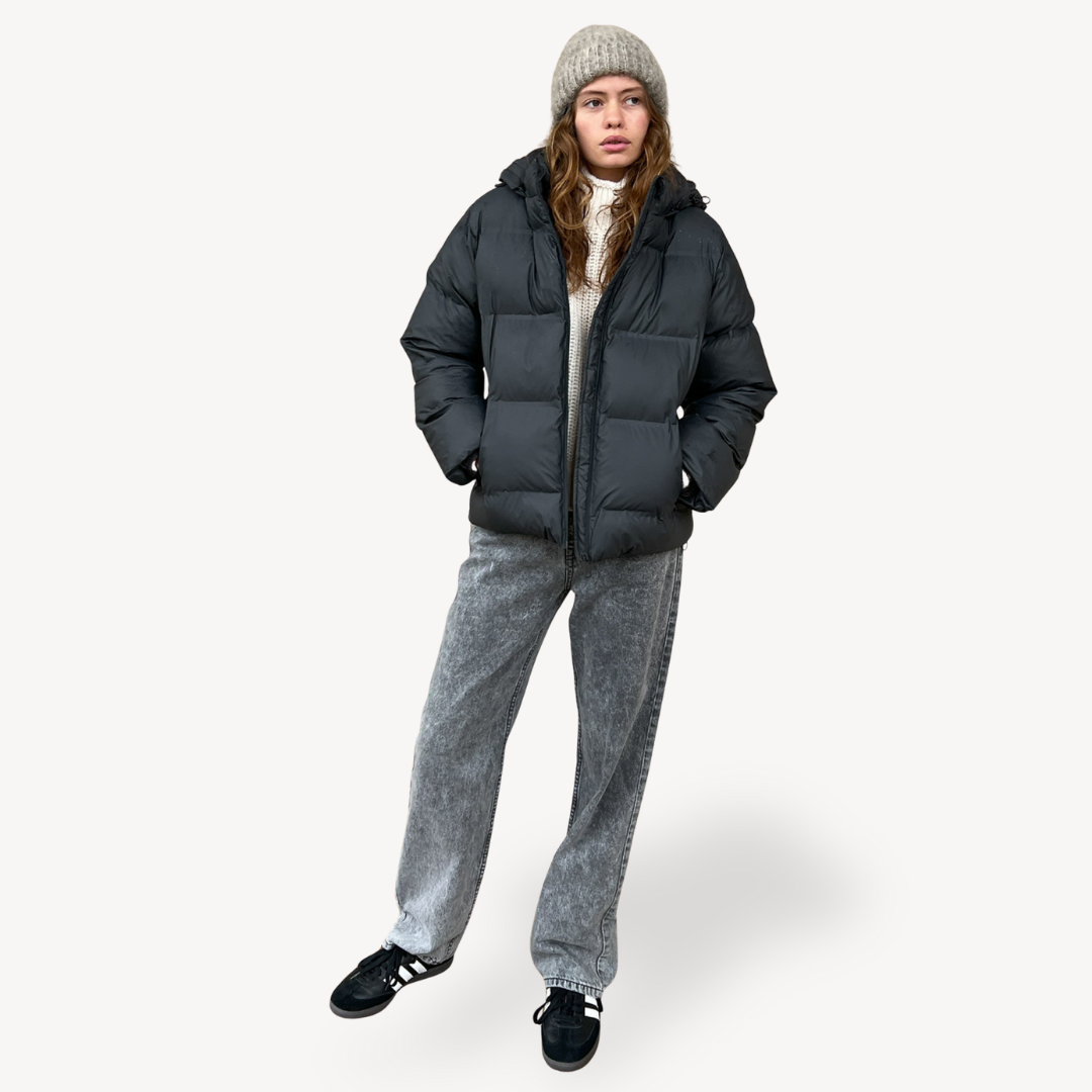 Women’s Black Hooded Puffer Jacket Winter Polyester Coat
