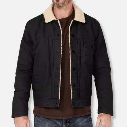 Men’s Trucker Jacket – Relaxed Fit – Sherpa Collar – Button Front – Durable Cotton