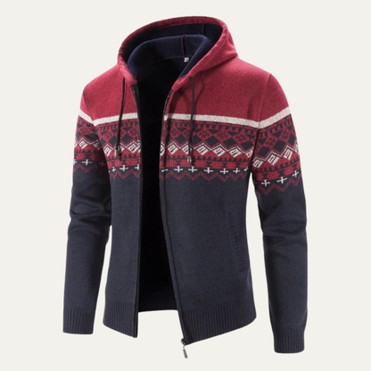 Men’s Color Block Knit Hooded Zip Jacket