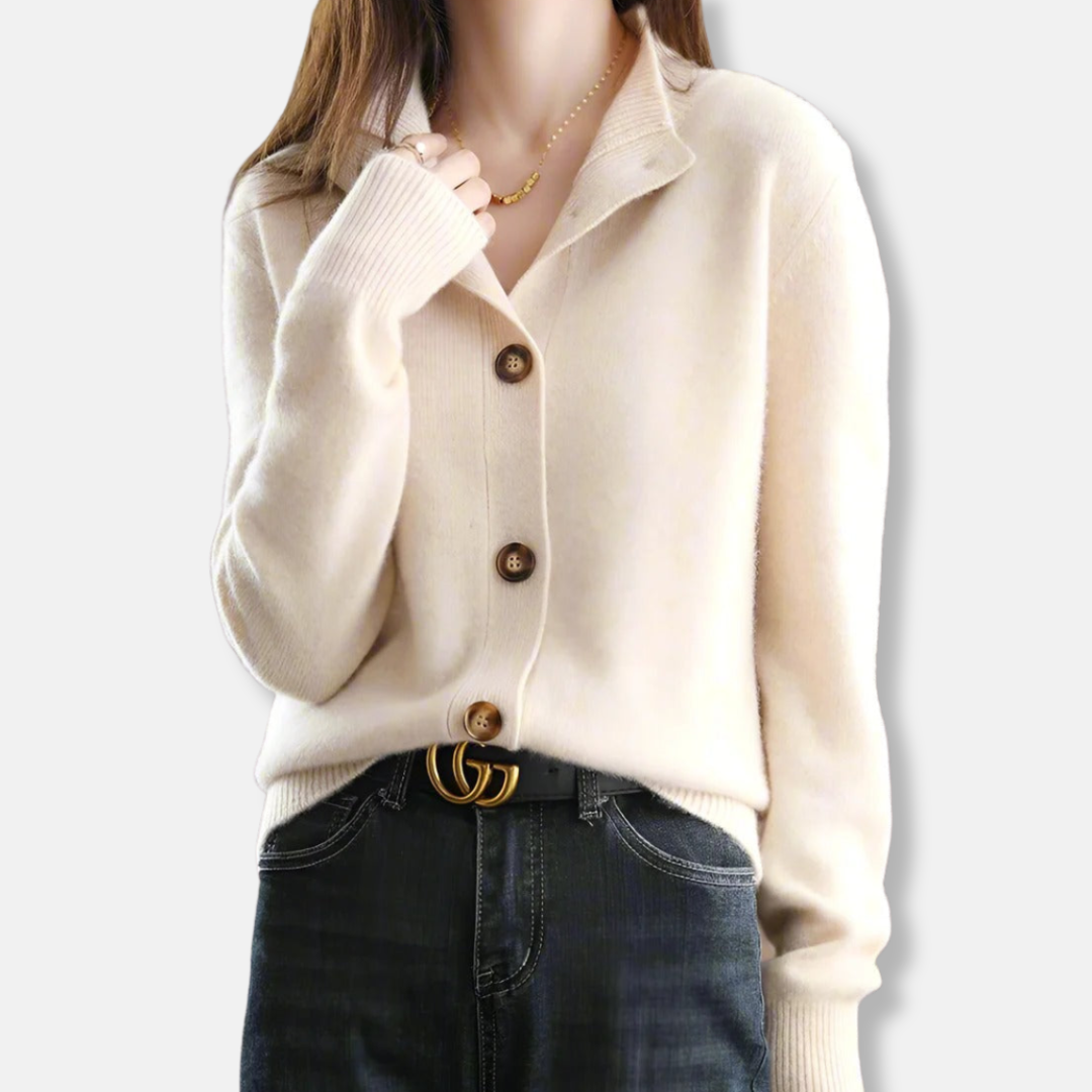 Isla  Relaxed Fit Cardigan | Mock Neck Button Front Cardigan