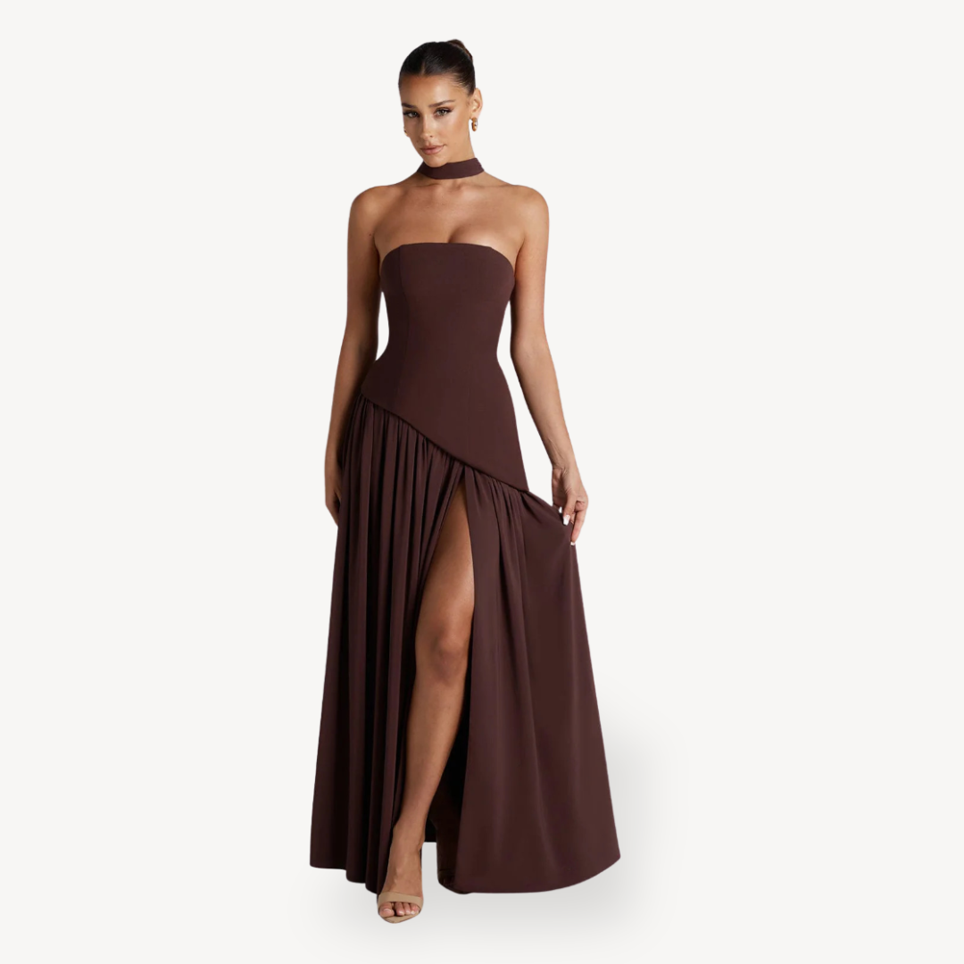 Women's Strapless Slit Maxi Dress