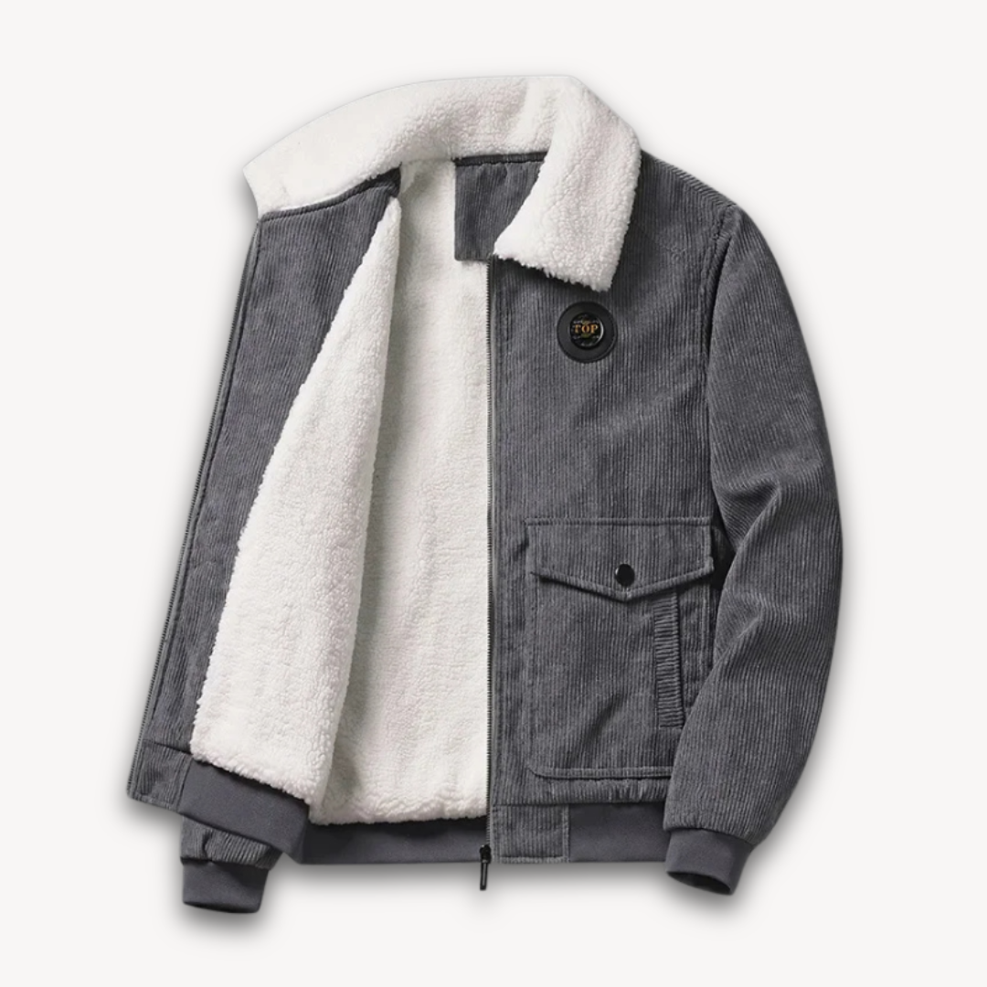 Men's Corduroy Sherpa Lined Jacket - Winter Casual Warm Coat with Fleece Collar