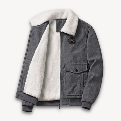 Men's Corduroy Sherpa Lined Jacket - Winter Casual Warm Coat with Fleece Collar