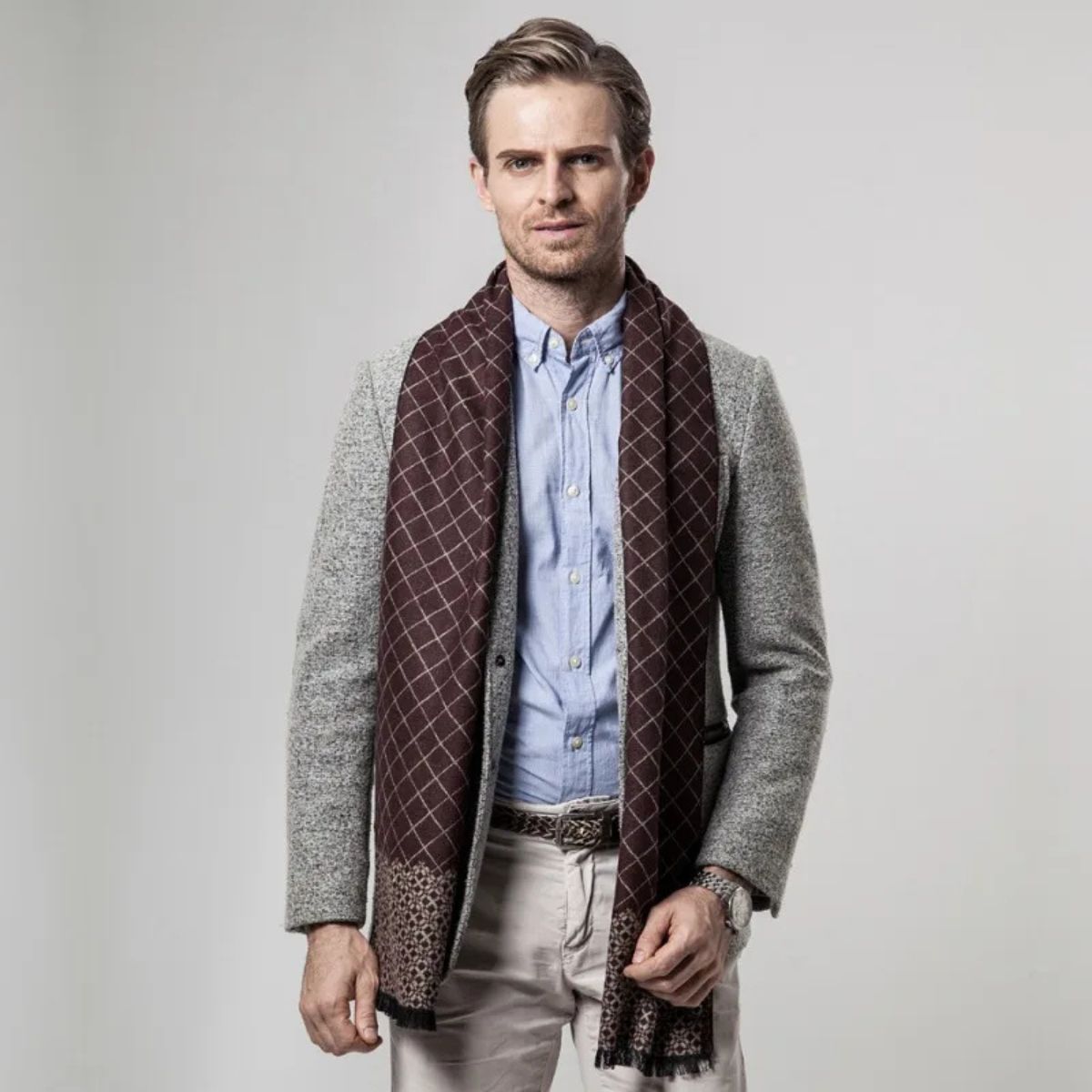 The Champs Élysées Cashmere Merino Scarf for Men - Burgundy
