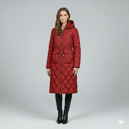 Violi | Padded Jacket - Quilted Hooded Knee-Length Winter Coat for Women