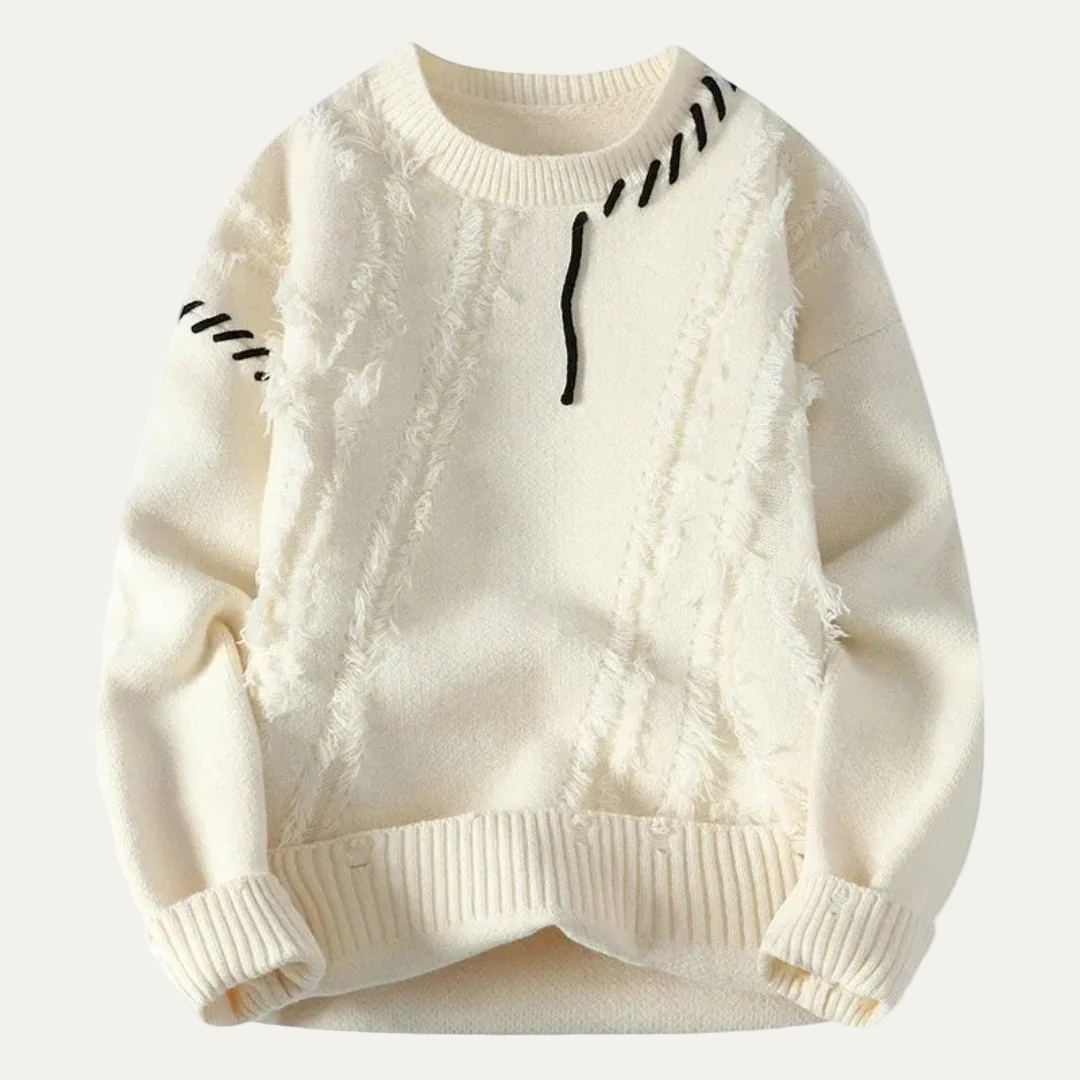 Men’s Distressed Fringe Knit Sweater