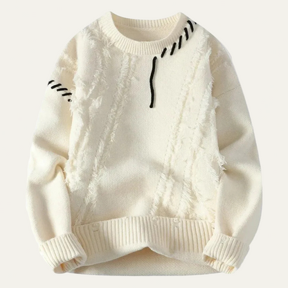 Men’s Distressed Fringe Knit Sweater