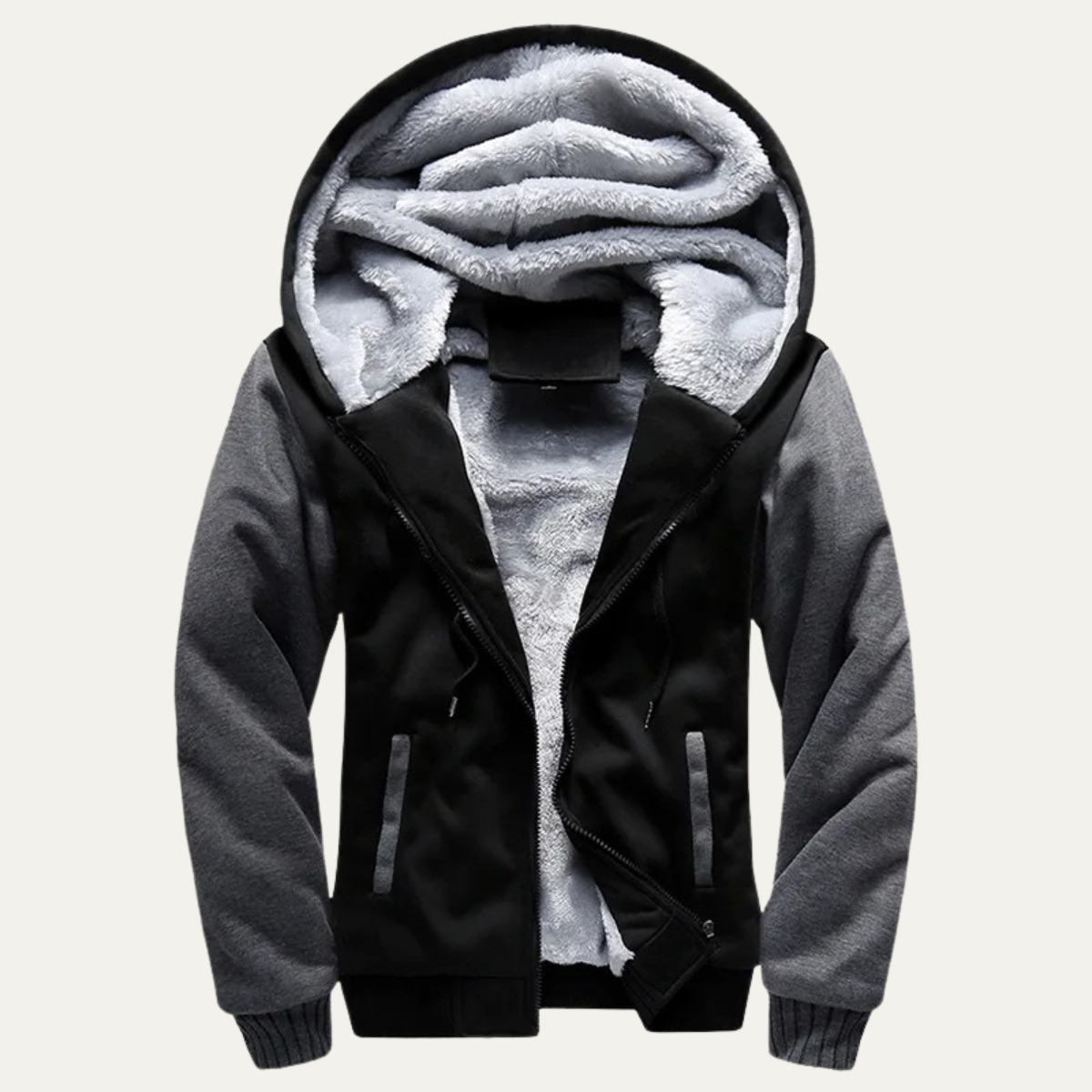 Men’s Color Block Hooded Fleece Jacket with Shearling Lining